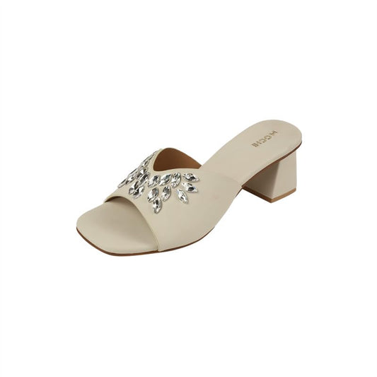 Mioré Women's Stylish Synthetic Slip-On Block Heel Sandals with Elegant Embellished Design for Casual & Party Wear