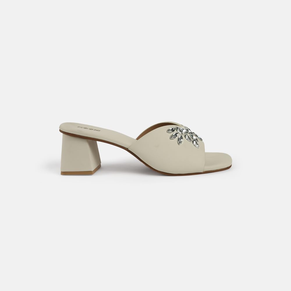 Mioré Women's Stylish Synthetic Slip-On Block Heel Sandals with Elegant Embellished Design for Casual & Party Wear
