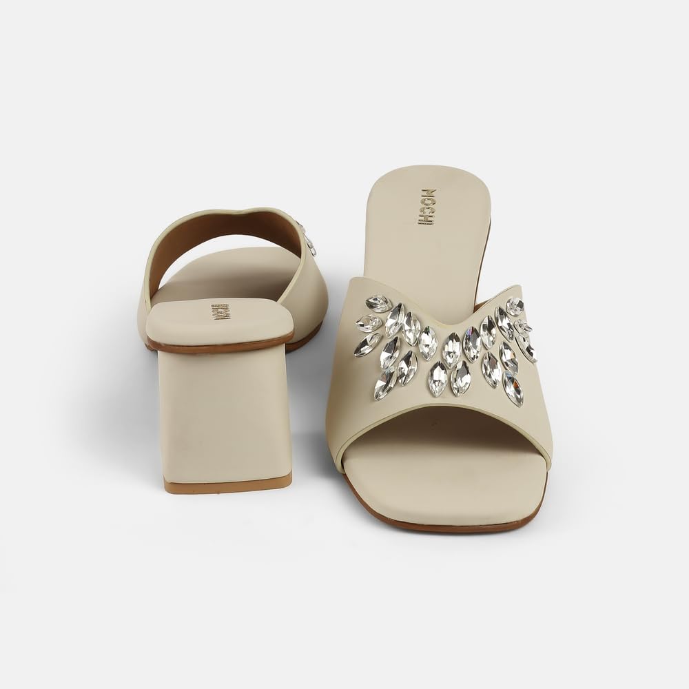 Mioré Women's Stylish Synthetic Slip-On Block Heel Sandals with Elegant Embellished Design for Casual & Party Wear