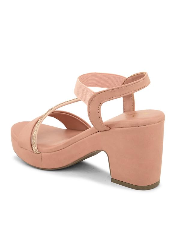 Xeloria Women's Glittery Block Heel Sandals with Side Strap, Cushioned Sole & Stylish Back Support for All-Day Comfort