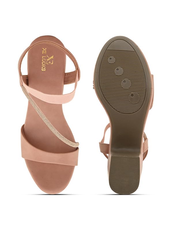 Xeloria Women's Glittery Block Heel Sandals with Side Strap, Cushioned Sole & Stylish Back Support for All-Day Comfort