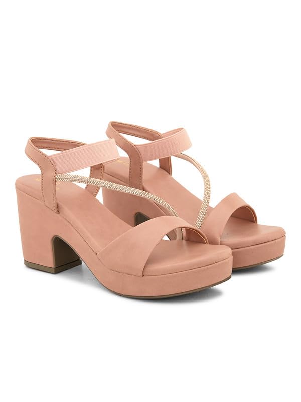 Xeloria Women's Glittery Block Heel Sandals with Side Strap, Cushioned Sole & Stylish Back Support for All-Day Comfort