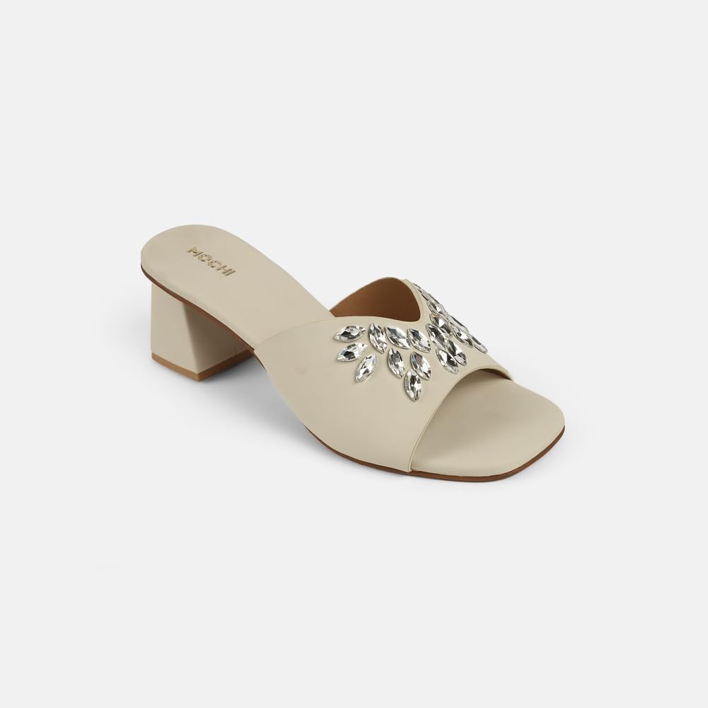 Mioré Women's Stylish Synthetic Slip-On Block Heel Sandals with Elegant Embellished Design for Casual & Party Wear