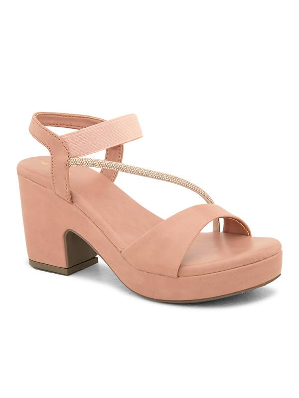 Xeloria Women's Glittery Block Heel Sandals with Side Strap, Cushioned Sole & Stylish Back Support for All-Day Comfort