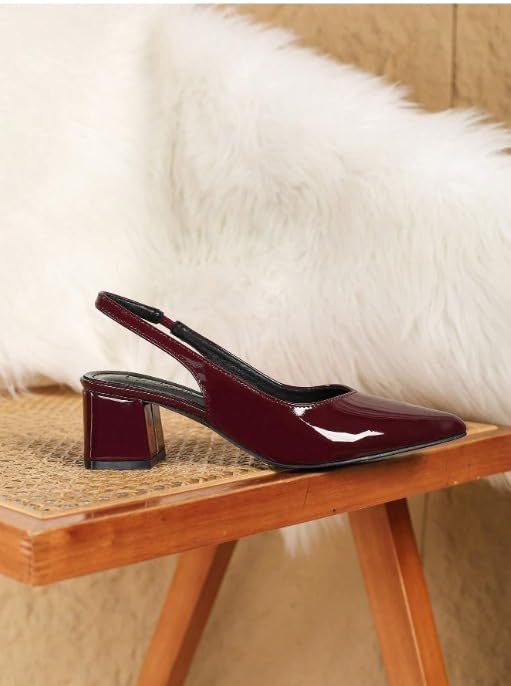 Yolara Style Women's Pointed Toe Slingback Heels in Leather with Block Heels – Elegant Formal Dress Footwear
