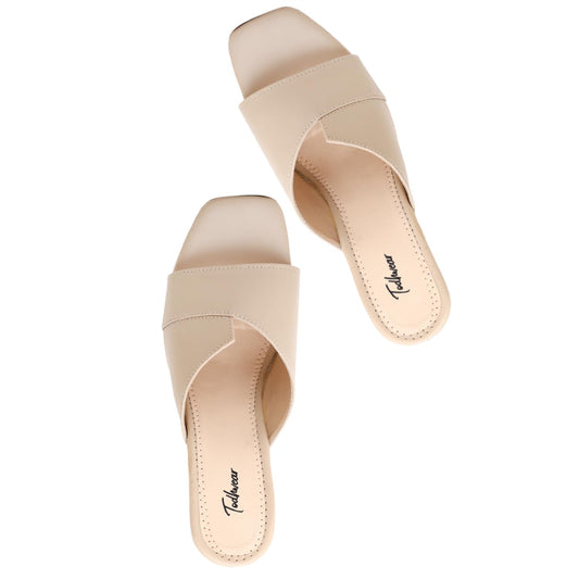 Delora Cutout Heeled Sandals – Stylish Square Toe Slip-On Block Mules for Women