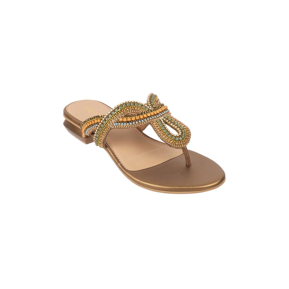 Mopeta Women Beaded Ethnic Slip-On Sandals – Stylish & Comfortable Fashion Footwear for Festive or Daily Wear