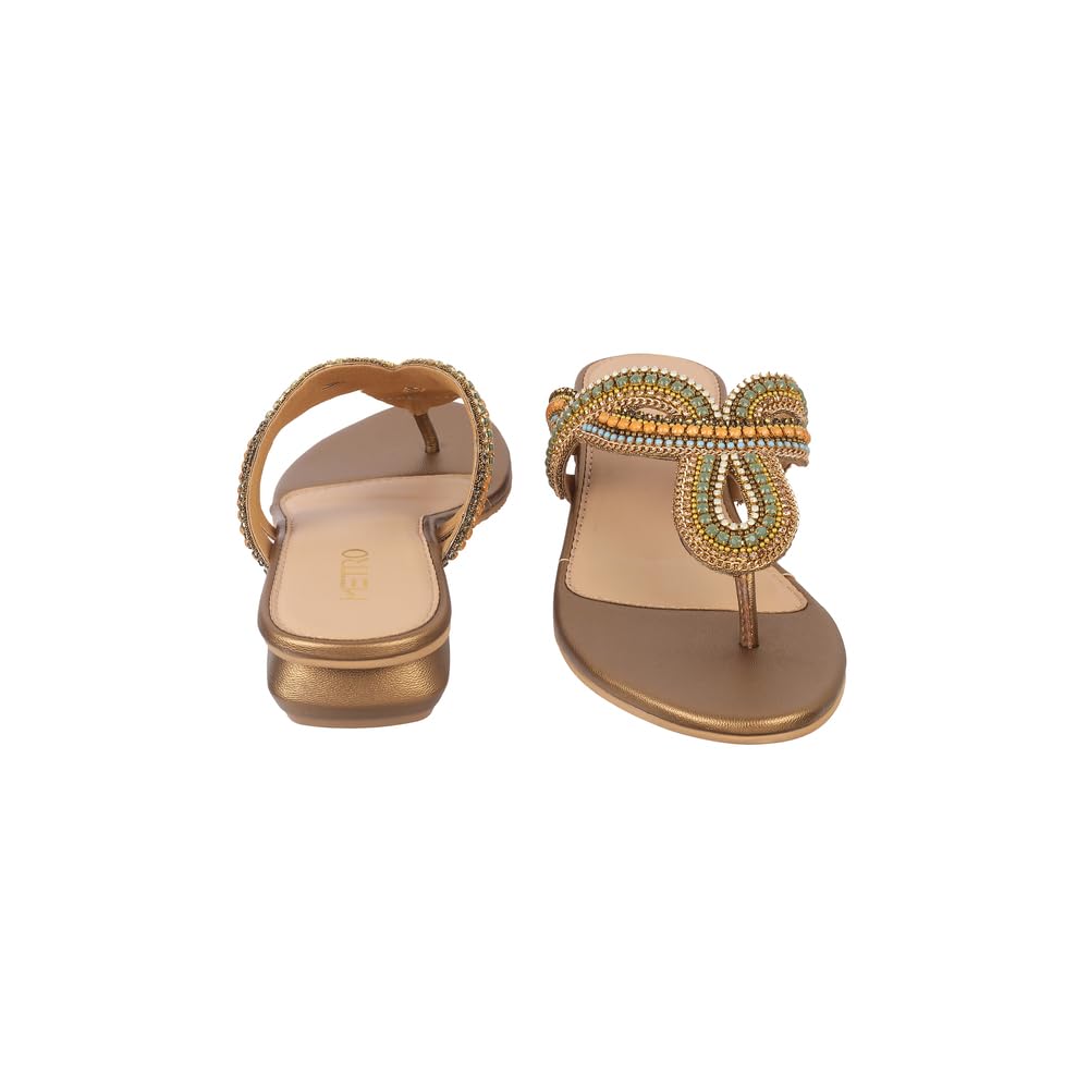 Mopeta Women Beaded Ethnic Slip-On Sandals – Stylish & Comfortable Fashion Footwear for Festive or Daily Wear