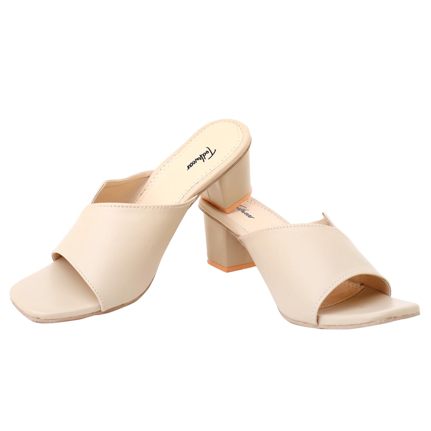 Delora Cutout Heeled Sandals – Stylish Square Toe Slip-On Block Mules for Women
