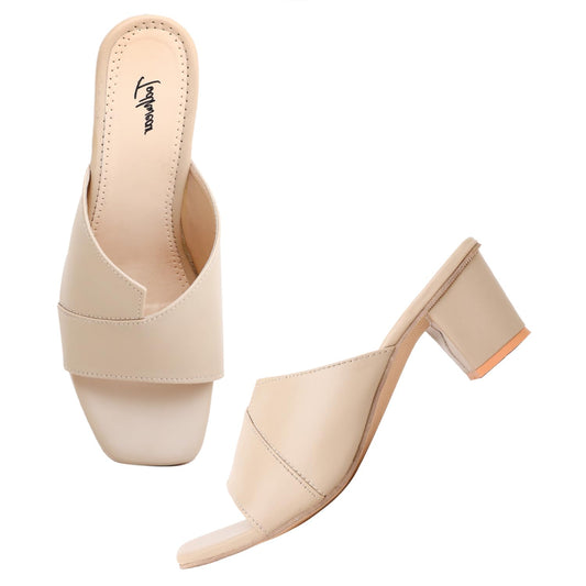 Delora Cutout Heeled Sandals – Stylish Square Toe Slip-On Block Mules for Women