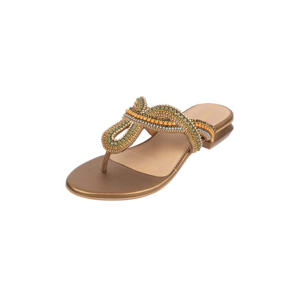 Mopeta Women Beaded Ethnic Slip-On Sandals – Stylish & Comfortable Fashion Footwear for Festive or Daily Wear