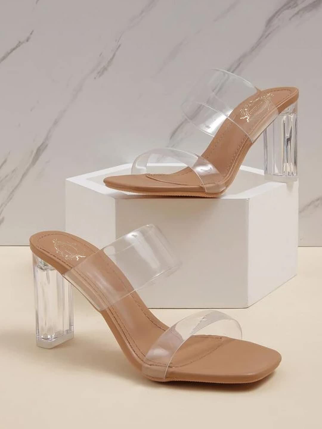 Stelliva Trendy Transparent Block Heels with Chic Detailing for Women and Girls – Comfortable & Stylish Footwear