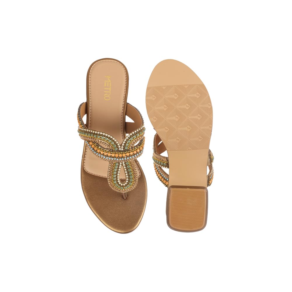 Mopeta Women Beaded Ethnic Slip-On Sandals – Stylish & Comfortable Fashion Footwear for Festive or Daily Wear