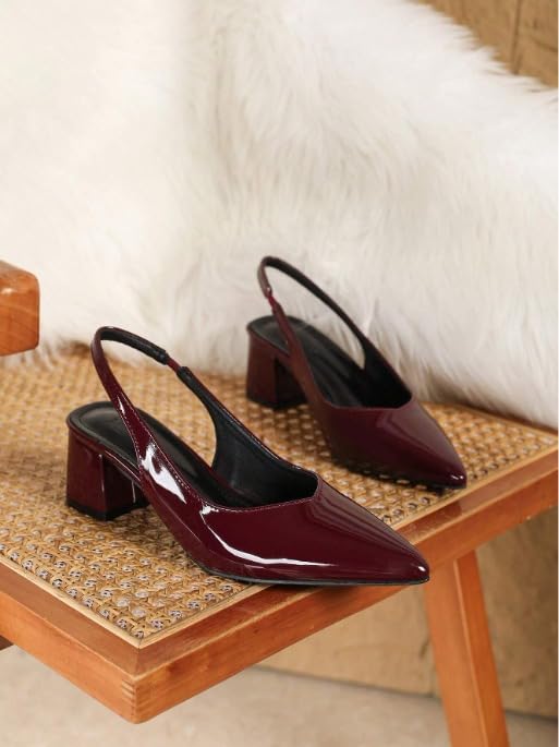 Yolara Style Women's Pointed Toe Slingback Heels in Leather with Block Heels – Elegant Formal Dress Footwear