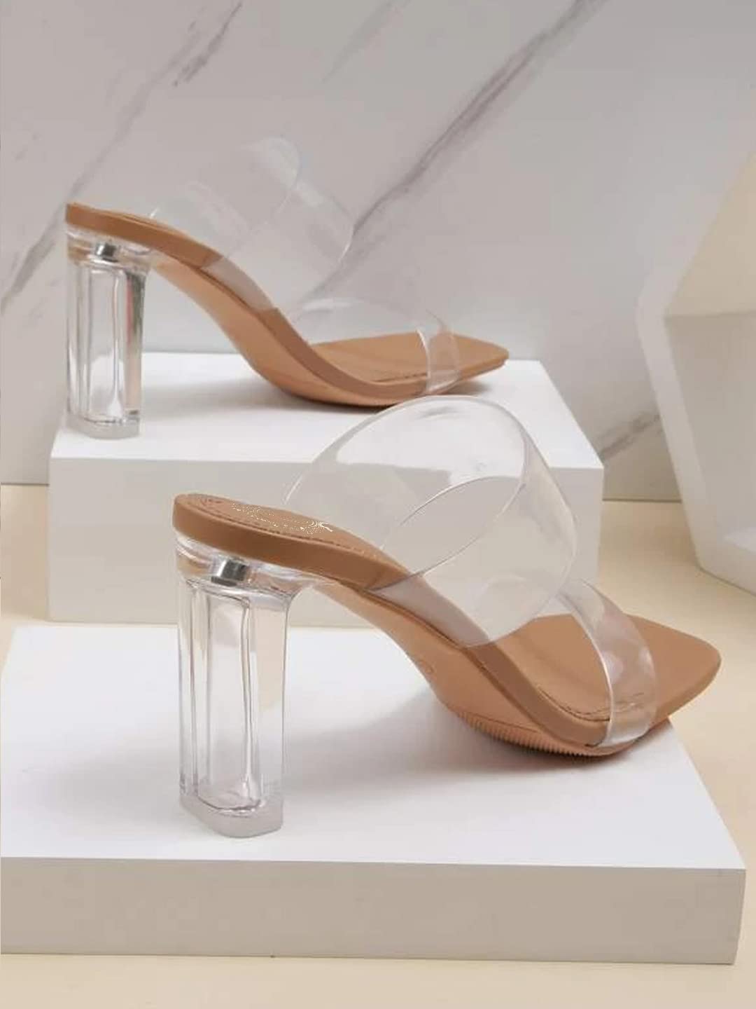 Stelliva Trendy Transparent Block Heels with Chic Detailing for Women and Girls – Comfortable & Stylish Footwear