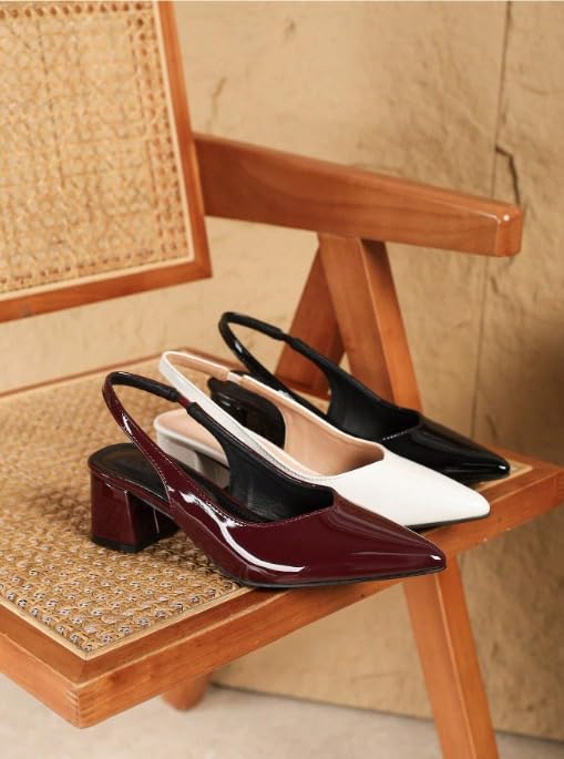 Yolara Style Women's Pointed Toe Slingback Heels in Leather with Block Heels – Elegant Formal Dress Footwear