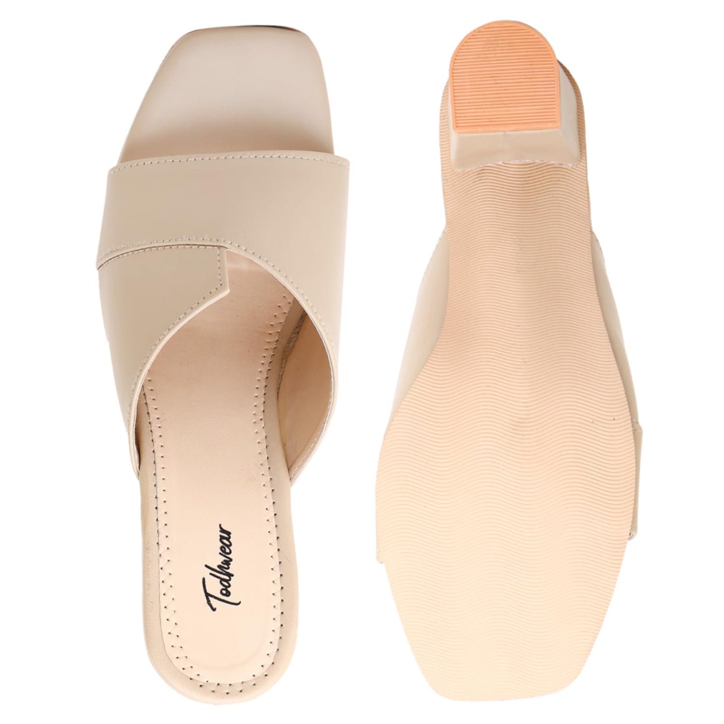 Delora Cutout Heeled Sandals – Stylish Square Toe Slip-On Block Mules for Women