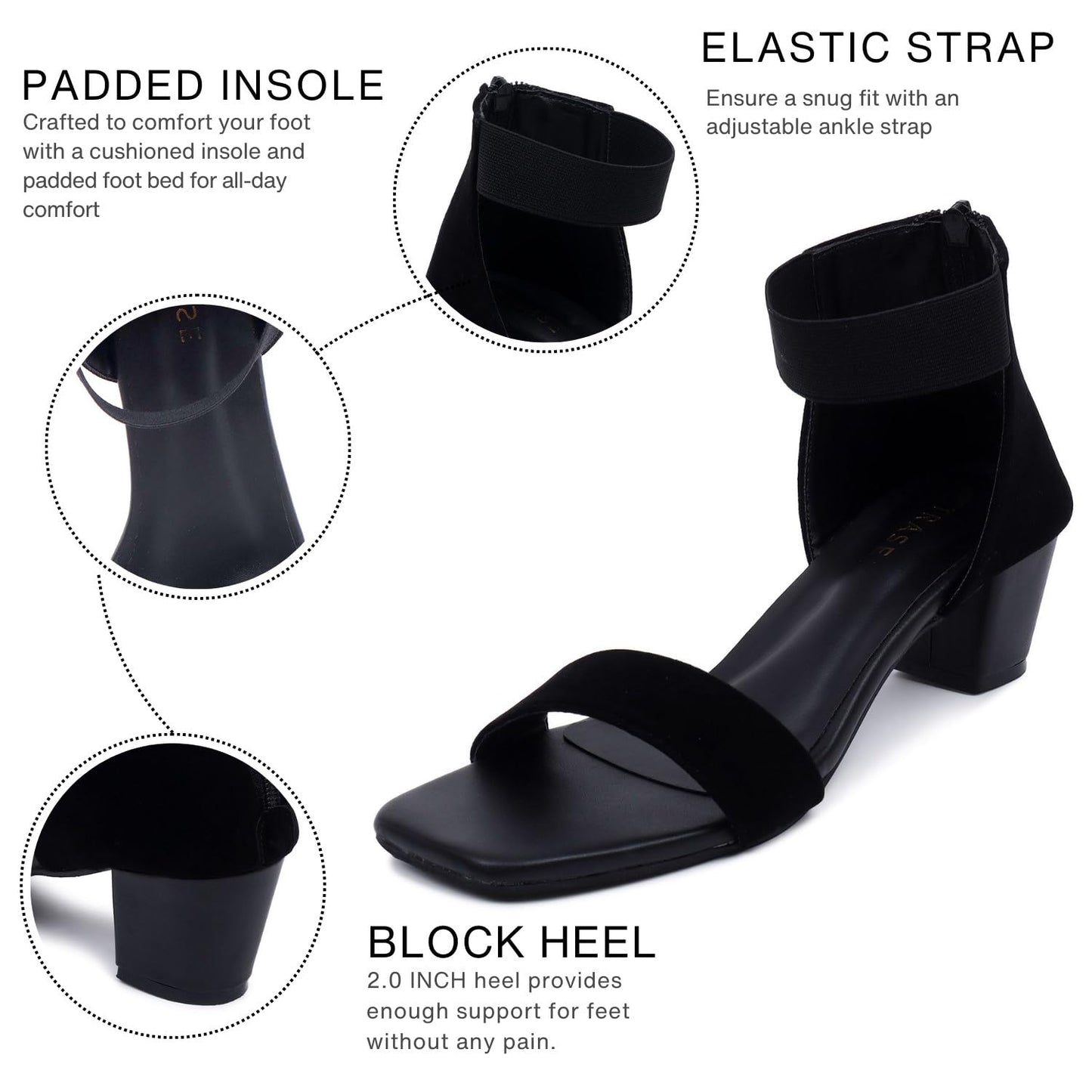 Trenzia Stylish Block Heel Sandals with Ankle Strap for Women & Girls