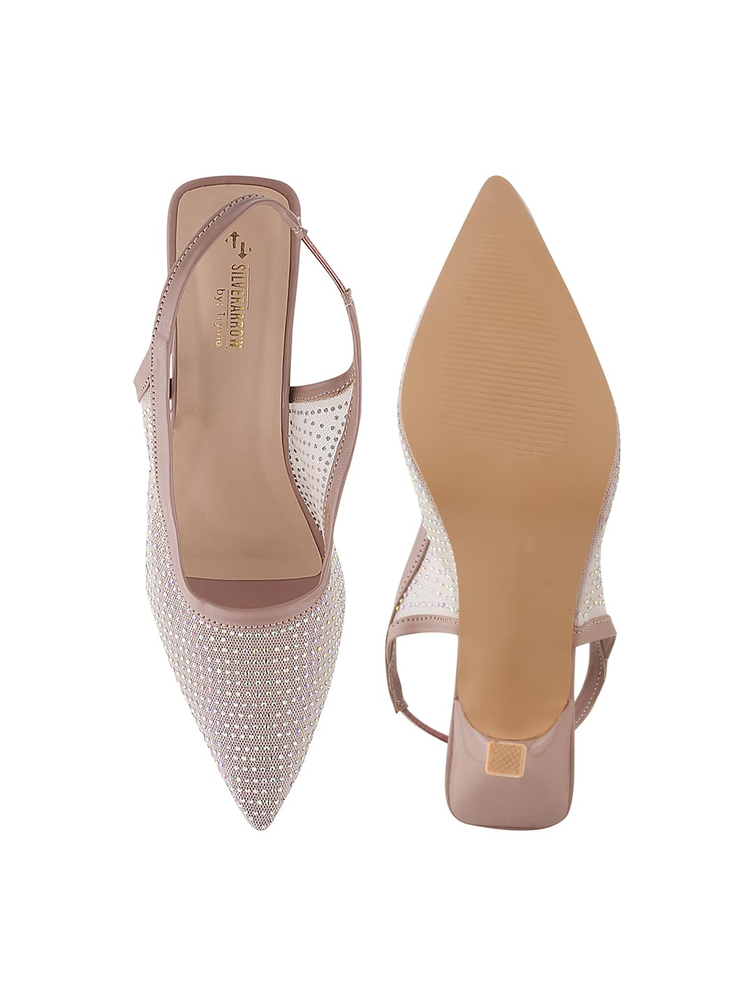 Sylaire Women's Glitter Stiletto Heels with Net Pattern | Fusion Look | Party-Ready Fashion Sandals