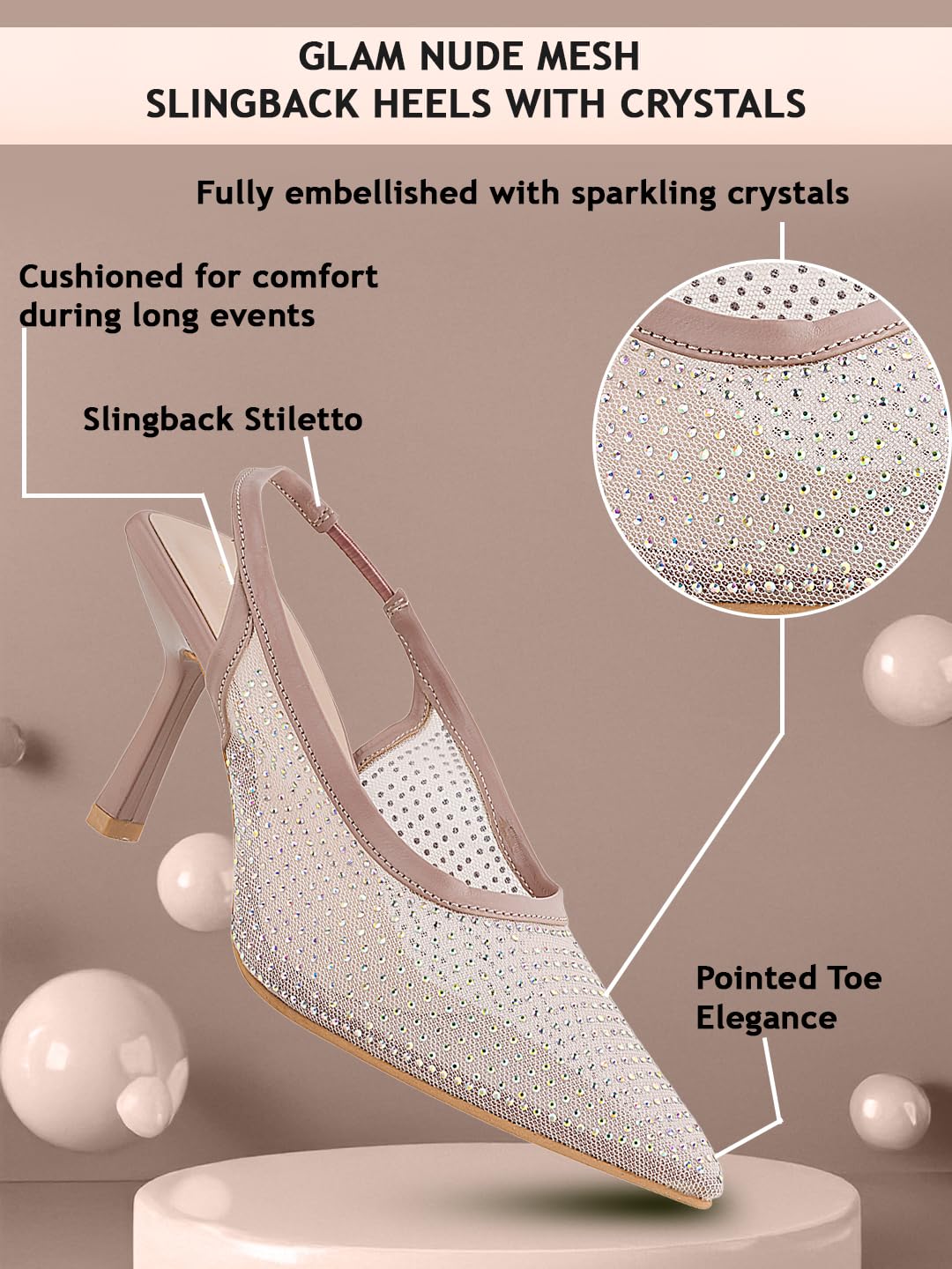 Sylaire Women's Glitter Stiletto Heels with Net Pattern | Fusion Look | Party-Ready Fashion Sandals