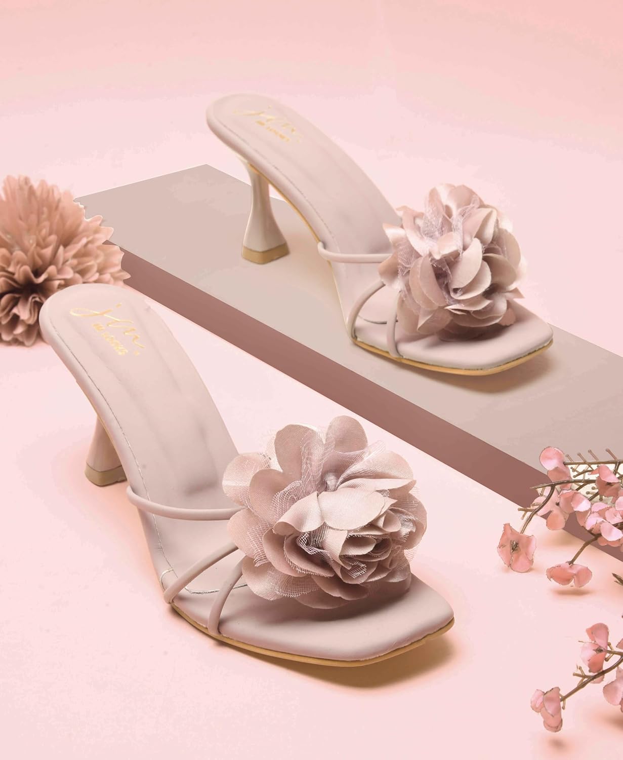Jalmera Women’s Open-Toe Spool Heels with Floral Design – Elegant Party & Wedding Sandals