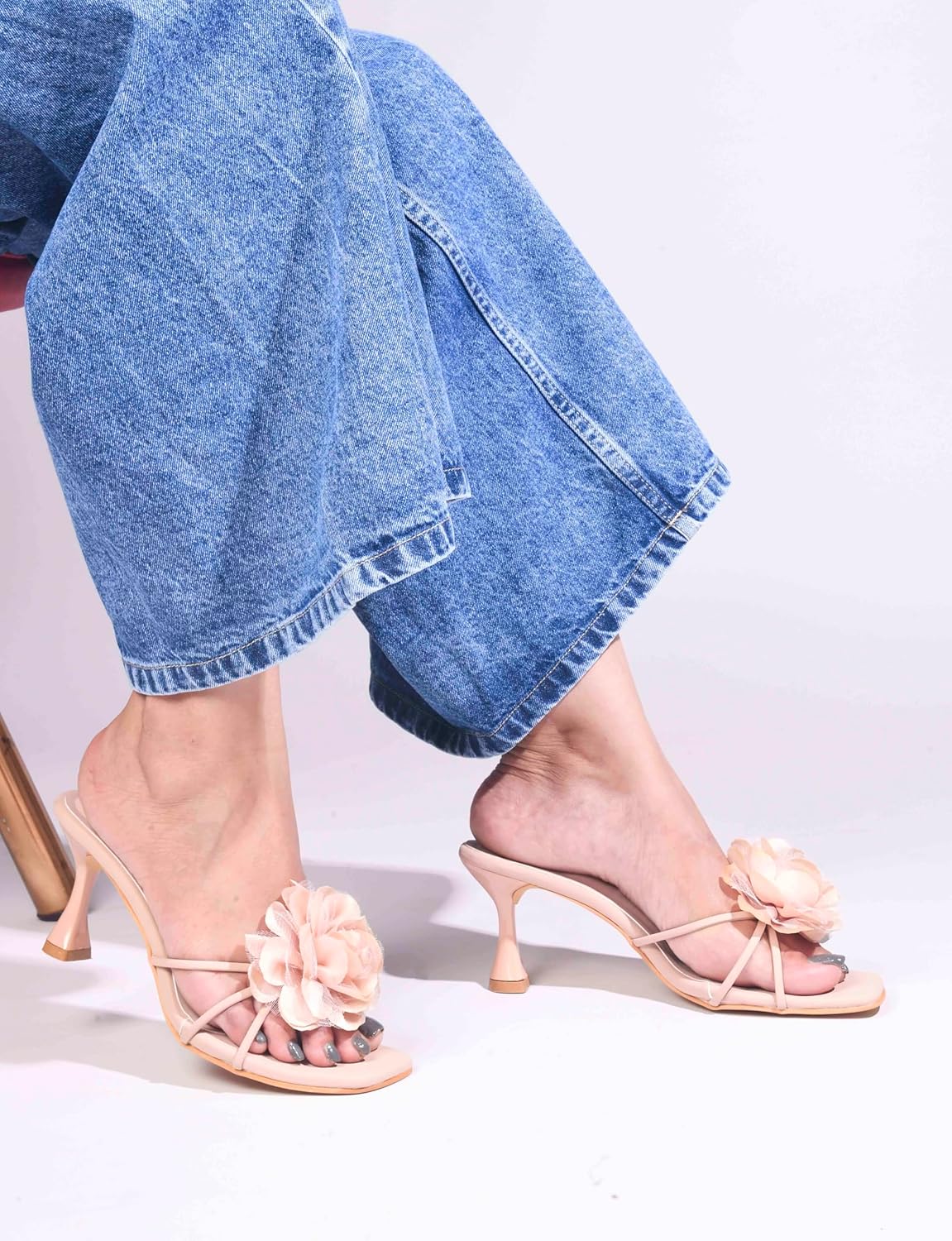 Jalmera Women’s Open-Toe Spool Heels with Floral Design – Elegant Party & Wedding Sandals